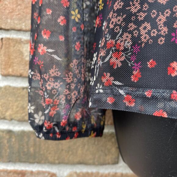 Dark Floral Fairy Grunge Whimsigoth Sheer Blouse Mock Neck Layering Tee medium - Picture 3 of 12